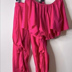 Vibrant Pink Off-Shoulder Top and Pants Set